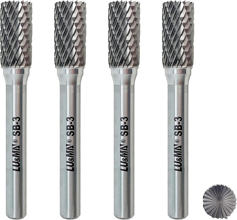 LU&MN SB-3 Tungsten Carbide Burr Cylinder Shape Double Cut Rotary Burrs File, 4pcs - Image 1